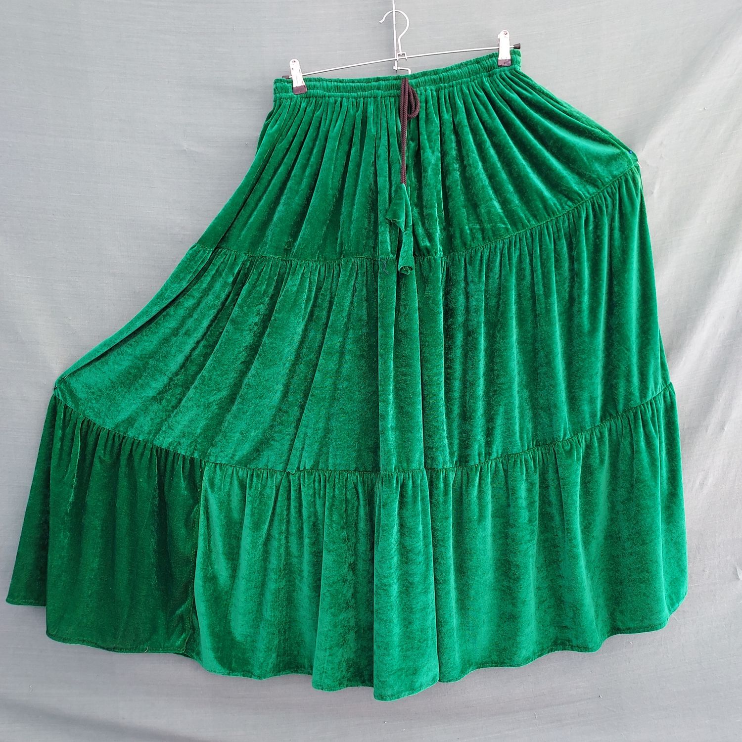SG - Emerald Green Velvet Elasticated Gypsy Skirt