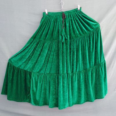 SG - Emerald Green Velvet Elasticated Gypsy Skirt