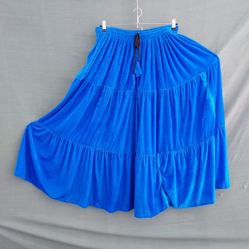 SG - Bright Blue Velvet Elasticated Gold Trim Gypsy Skirt