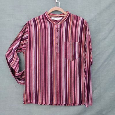 Purple Wine Stripe Long Sleeve Cotton Grandad Shirt 42 Purple Wine Stripe Long Sleeve Cotton Grandad Shirt 42" Chest
