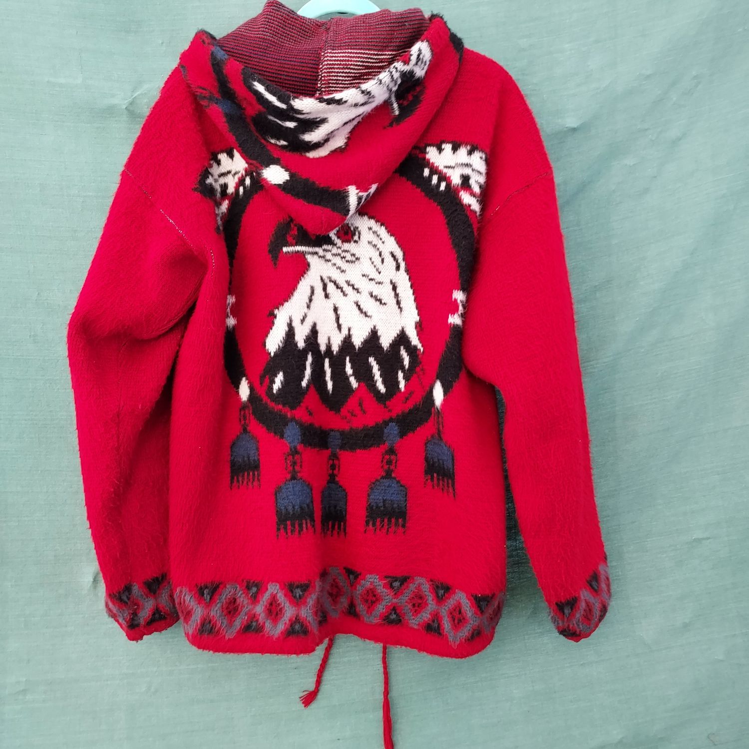 Red Eagle Motif Woollen Hoodie 48" Chest
