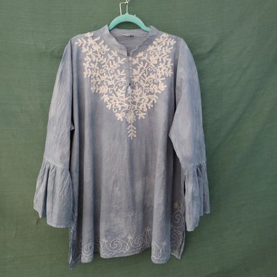 Splash Dye Kaftan Style Light Blue Embroidered Tunic/Top 60"
