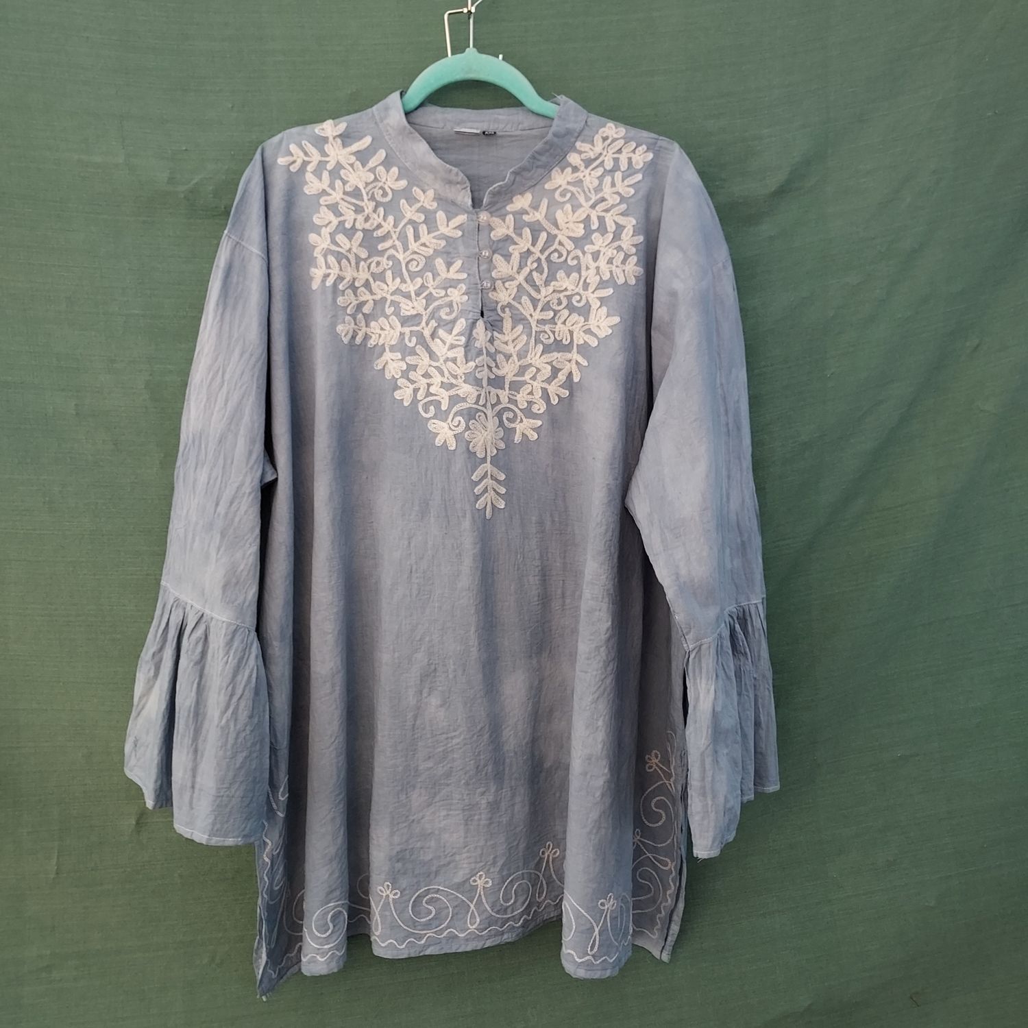 Splash Dye Kaftan Style Light Blue Embroidered Tunic/Top 60"