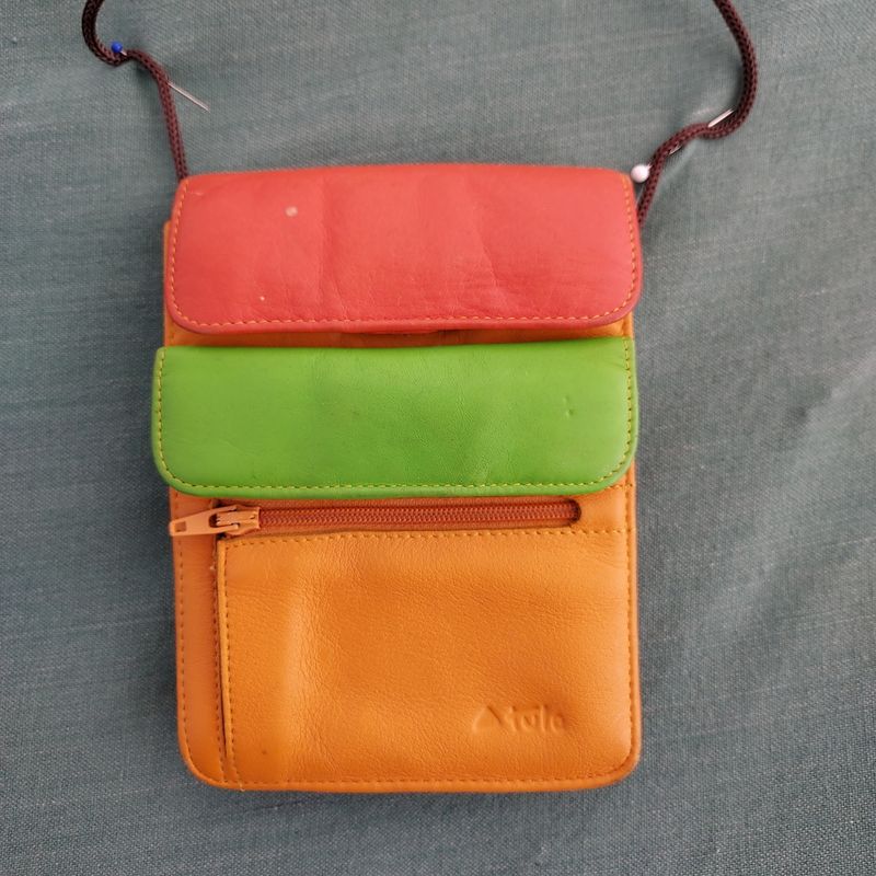 Yellow, Orange & Green Leather Bag/Purse