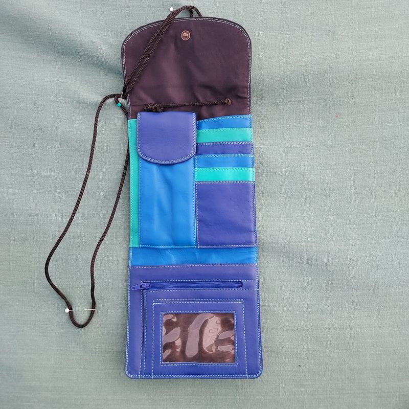 Blue & Green Leather Cross Body Bag/Purse