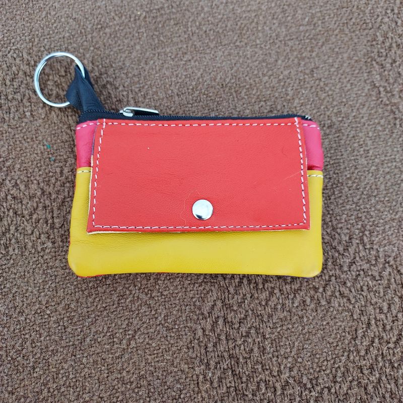 Red & Yellow Genuine Leather Purse