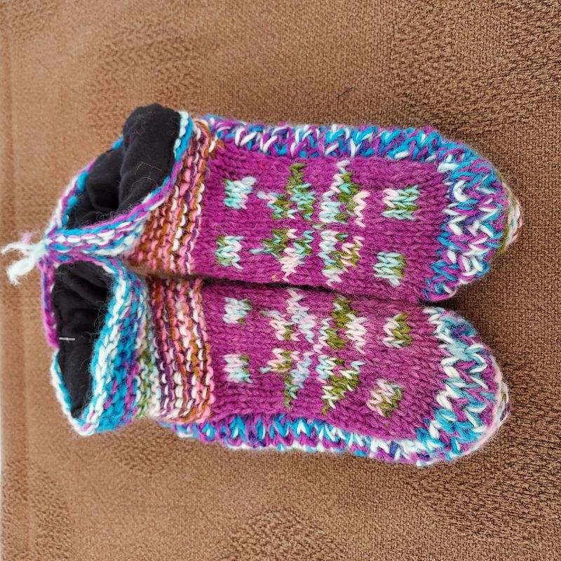 Knitted & Fleece Lined Slipper Socks 9"