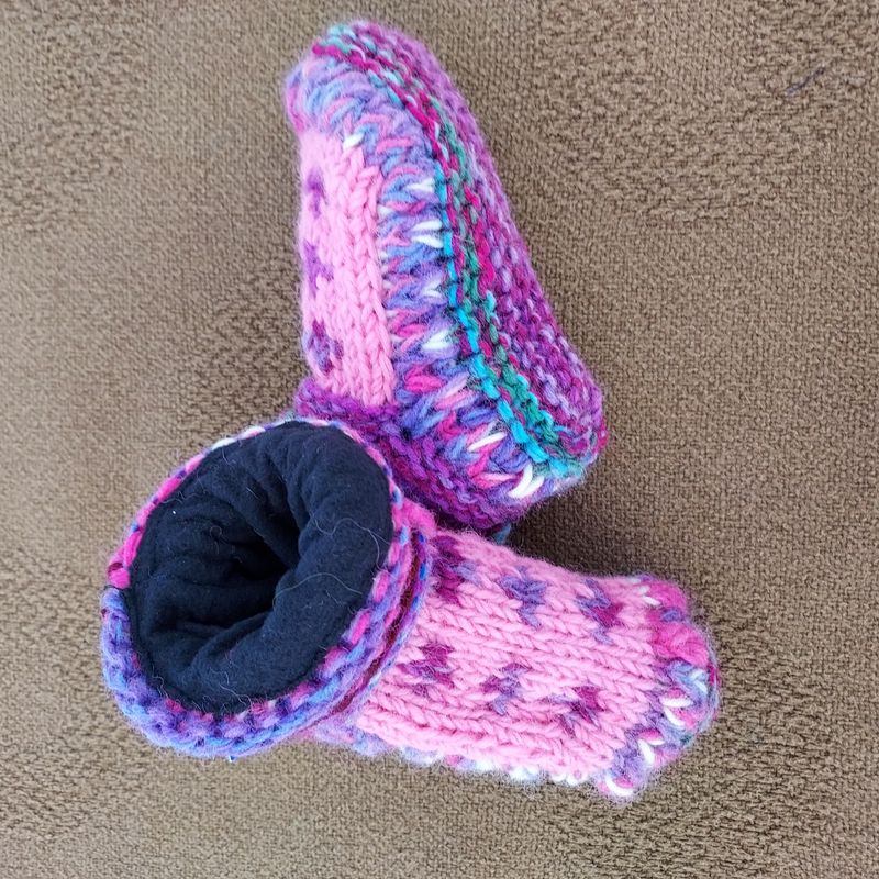 KIDS Knitted & Fleece Lined Slipper Socks 7"