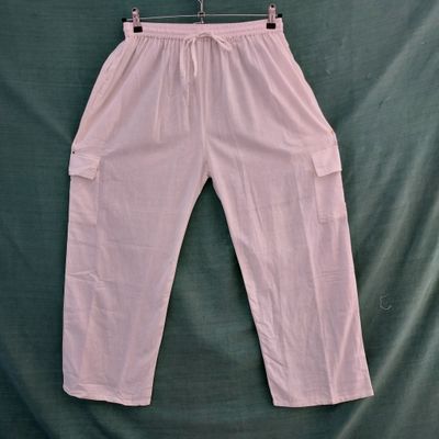 100% Cotton White Cargo Pants XXL - 58" Hip