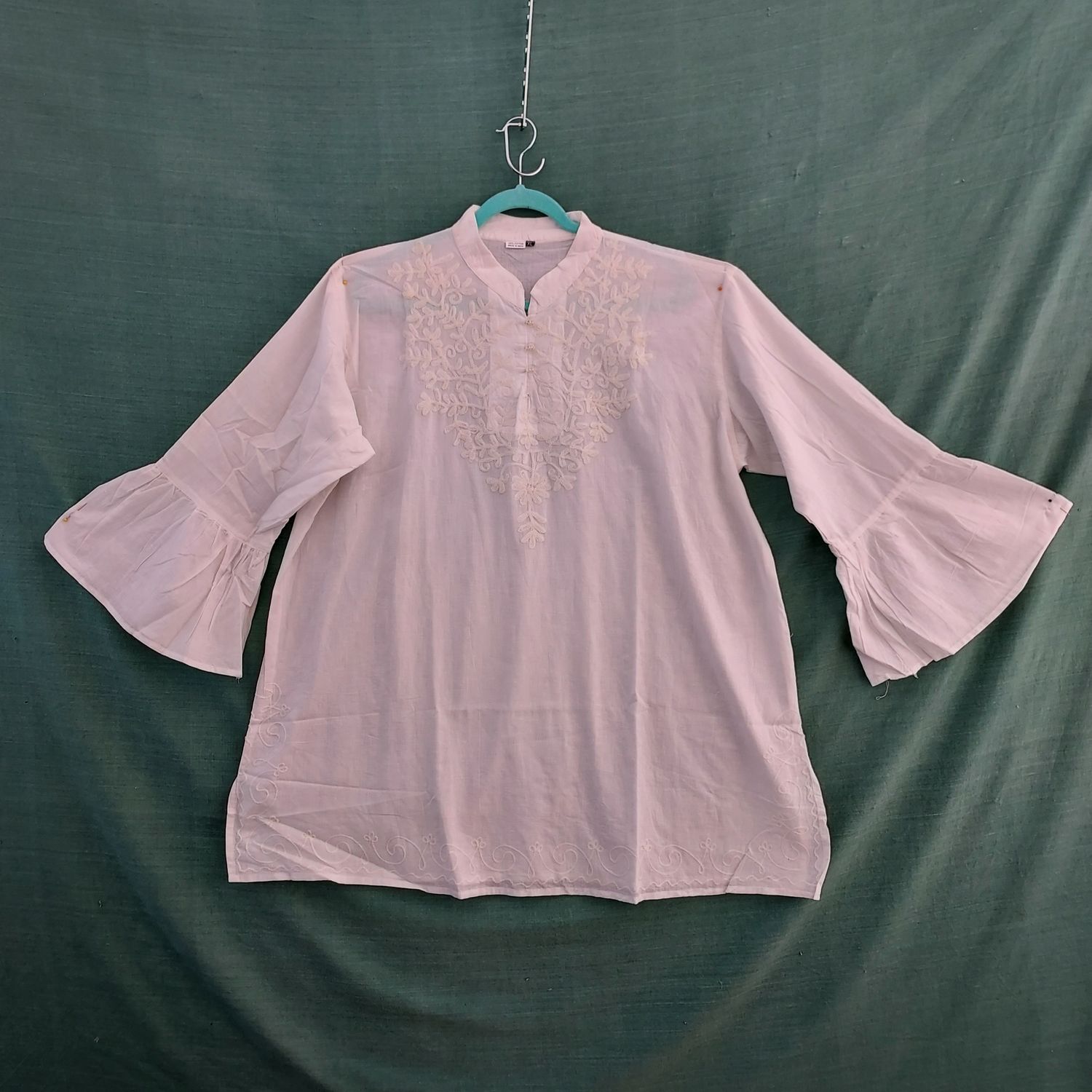 Kaftan Style White Embroidered Tunic/Top XL - 54" Bust
