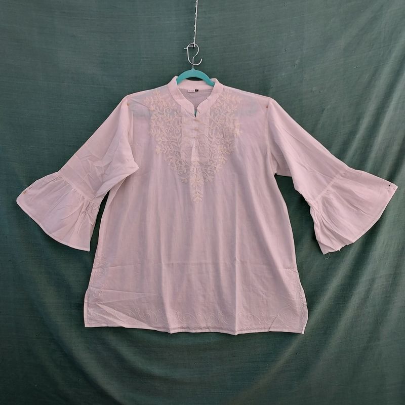 Kaftan Style White Embroidered Tunic/Top XL - 54" Bust