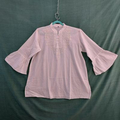 SG - Kaftan Style White Embroidered Tunic/Top 60"