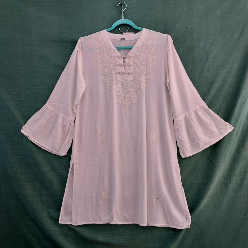 Kaftan Style White Embroidered Dress/Top XL - 44" Bust