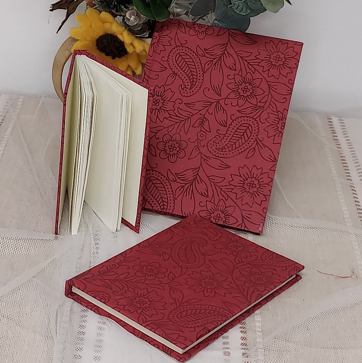 Handmade Recycled Notepad & Sketchbook Set – Pack of 3 Merlot