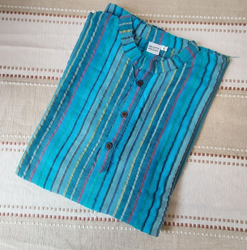 Lightweight, Long Sleeve, Grandad Shirts - Bright Blue- M/L/XL