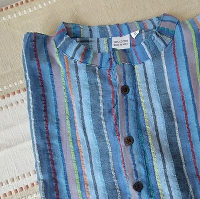 Lightweight, Long Sleeve, Grandad Shirts - Pale Blue- M/XL