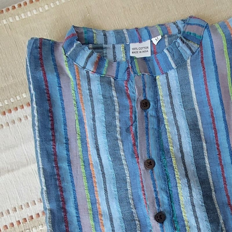 Lightweight, Long Sleeve, Grandad Shirts - Pale Blue- M/XL