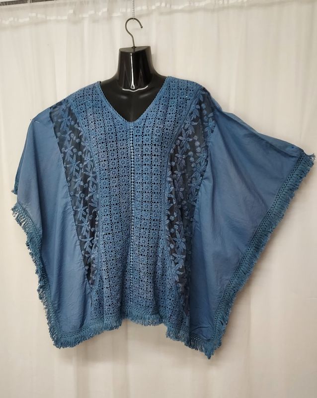 Beautiful Blue Lightweight Poncho Top - S, M, L, XL