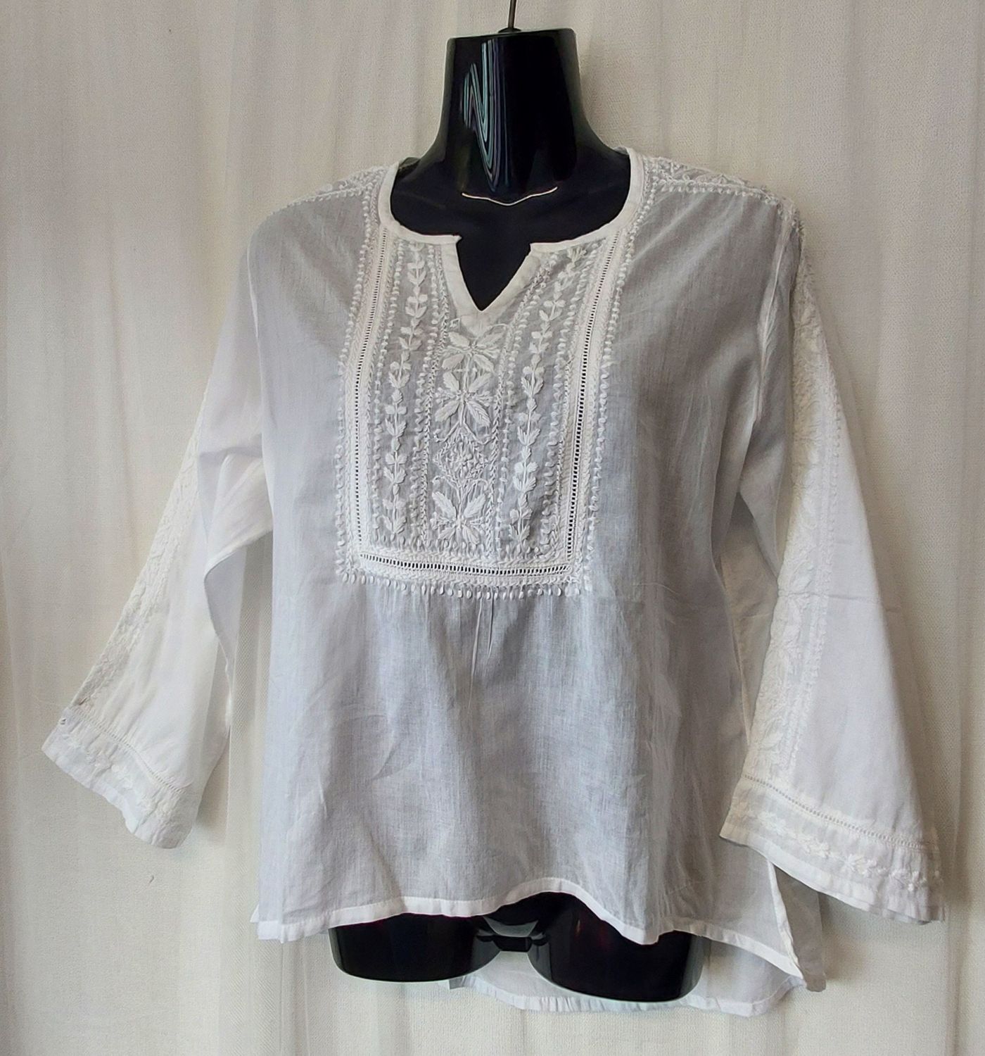 White Embroidered Kaftan Blouse - M, L or XL