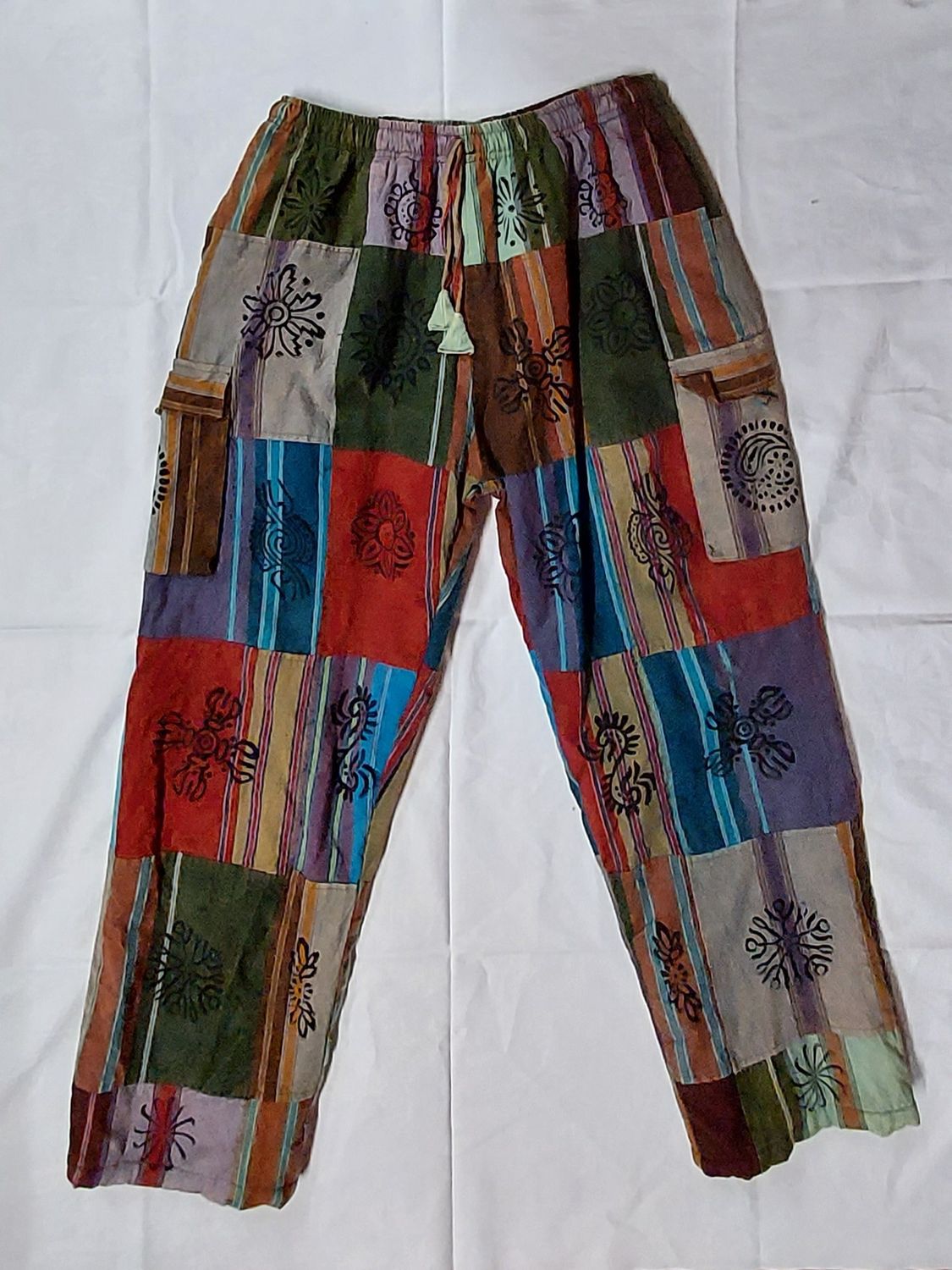 Premium Quality Fleece Lined Patchwork Trousers - Blue 56" Hip