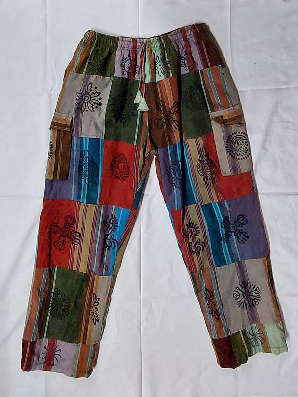 Premium Quality Fleece Lined Patchwork Trousers - Blue 56" Hip