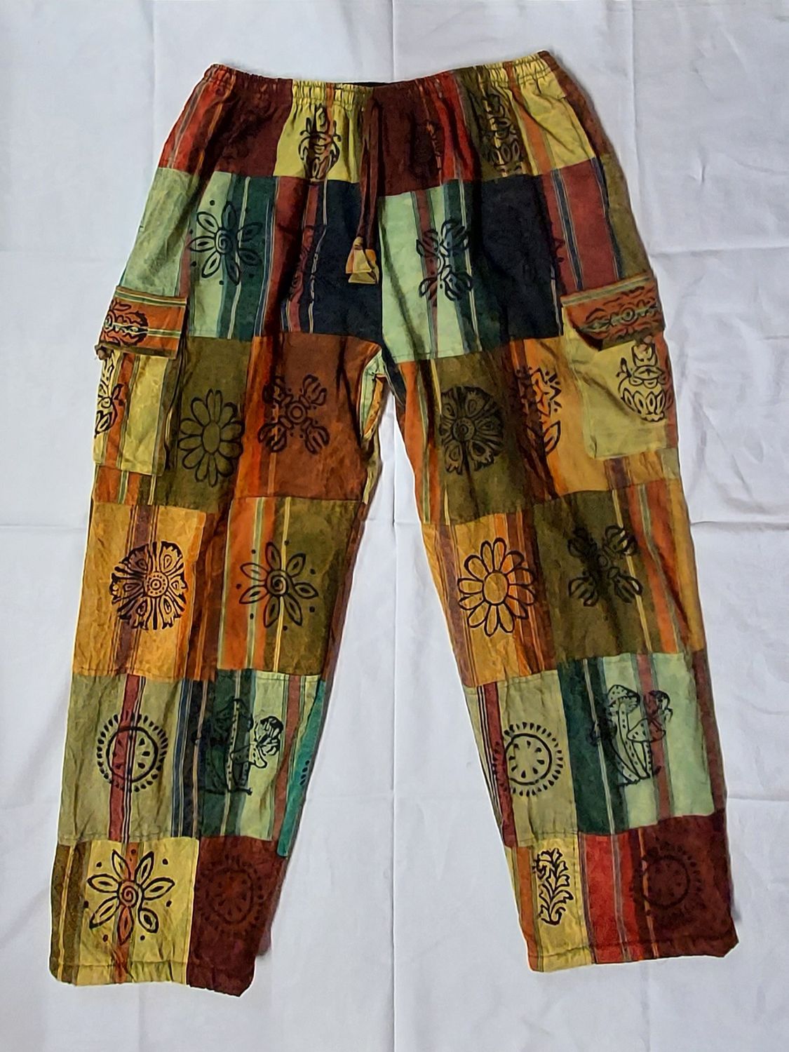 Premium Quality, Fully Fleece Lined Patchwork Trousers - GREEN 56" OR 60" Hip