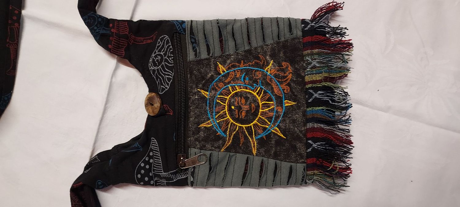 BLACK Cross Body Sun, Moon & Mushroom Passport Bag BLACK Cross Body Sun, Moon & Mushroom Passport Bag