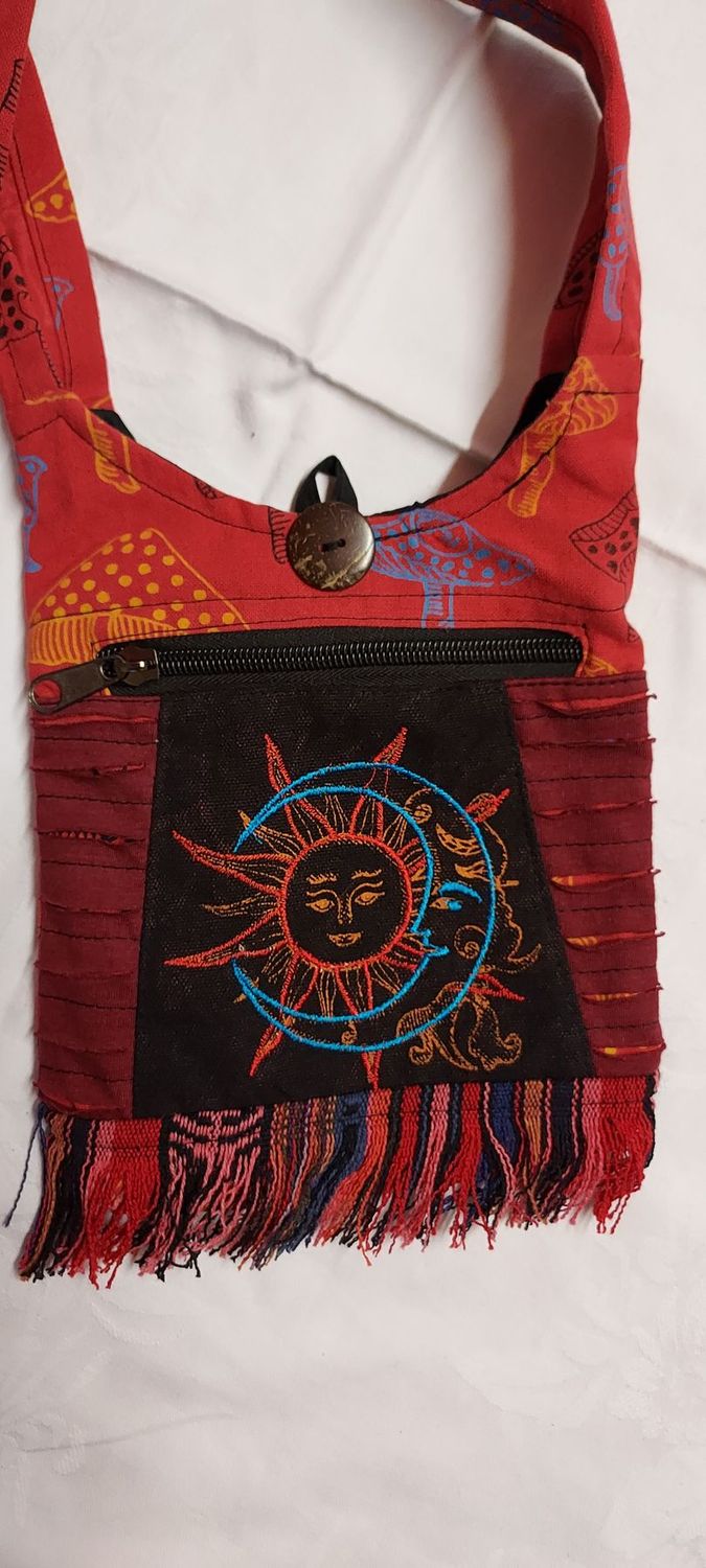 RED Cross Body Sun, Moon & Mushroom Passport Bag