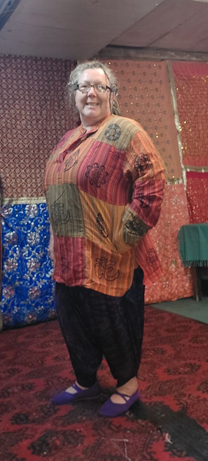 4XL Long Sleeved Patchwork Grandad Shirt-Orange