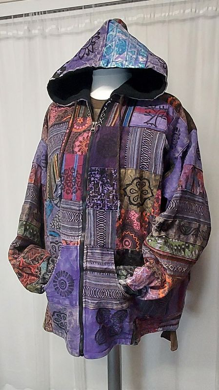 Warm, Fleece Lined Patchwork Hooded Jacket - PURPLE 4xl 60 Warm, Fleece Lined Patchwork Hooded Jacket - PURPLE 4xl 60"