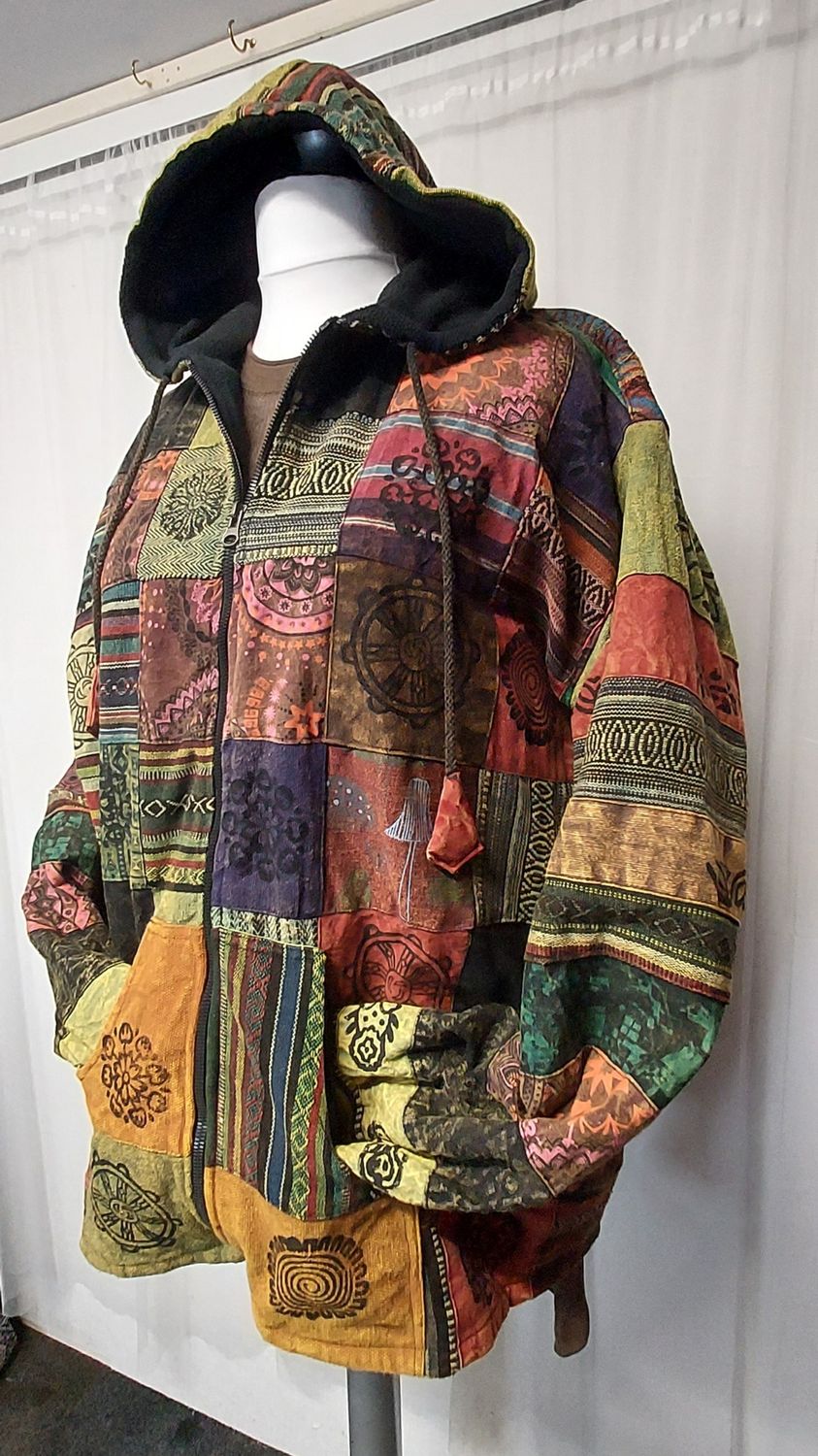 Warm, Fleece Lined Patchwork Hooded Jacket - GREEN 4xl 60 Warm, Fleece Lined Patchwork Hooded Jacket - GREEN 4xl 60"