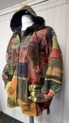 Warm, Fleece Lined Patchwork Hooded Jacket - GREEN 4xl 60 Warm, Fleece Lined Patchwork Hooded Jacket - GREEN 4xl 60"