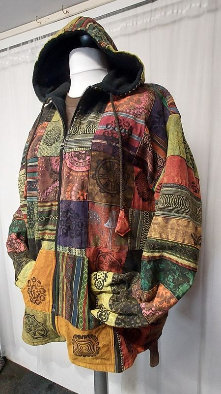 Warm, Fleece Lined Patchwork Hooded Jacket - GREEN 4xl 60 Warm, Fleece Lined Patchwork Hooded Jacket - GREEN 4xl 60"