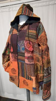 Warm, Fleece Lined Patchwork Hooded Jacket - ORANGE 4xl 60 Warm, Fleece Lined Patchwork Hooded Jacket - ORANGE 4xl 60"