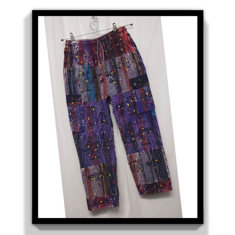 Premium Quality, Fully Fleece Lined Patchwork Trousers - PURPLE S/M 46 Premium Quality, Fully Fleece Lined Patchwork Trousers - PURPLE S/M 46" Hip