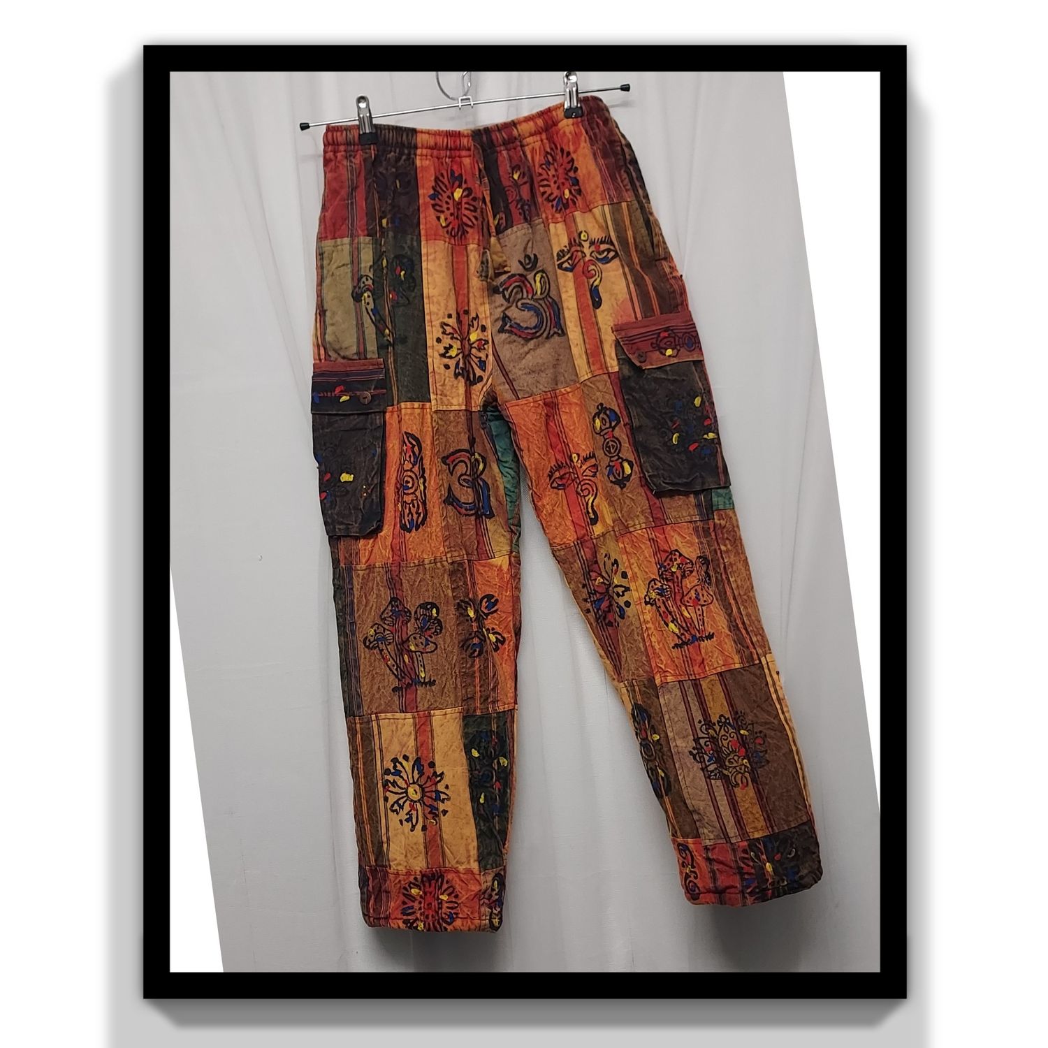 Premium Quality, Fully Fleece Lined Patchwork Trousers - ORANGE S/M 46" Hip