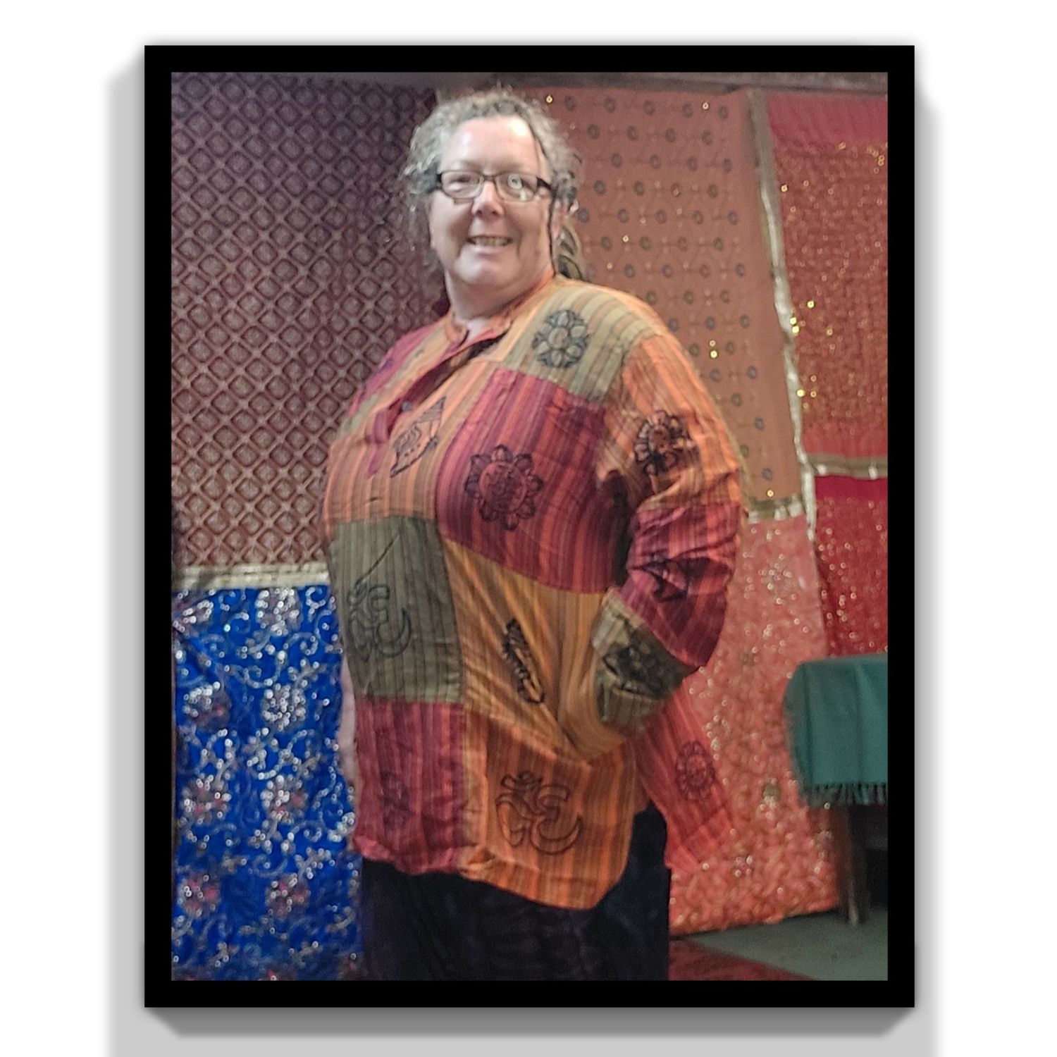 4XL Long Sleeved Patchwork Grandad Shirt-Orange 4XL Long Sleeved Patchwork Grandad Shirt-Orange