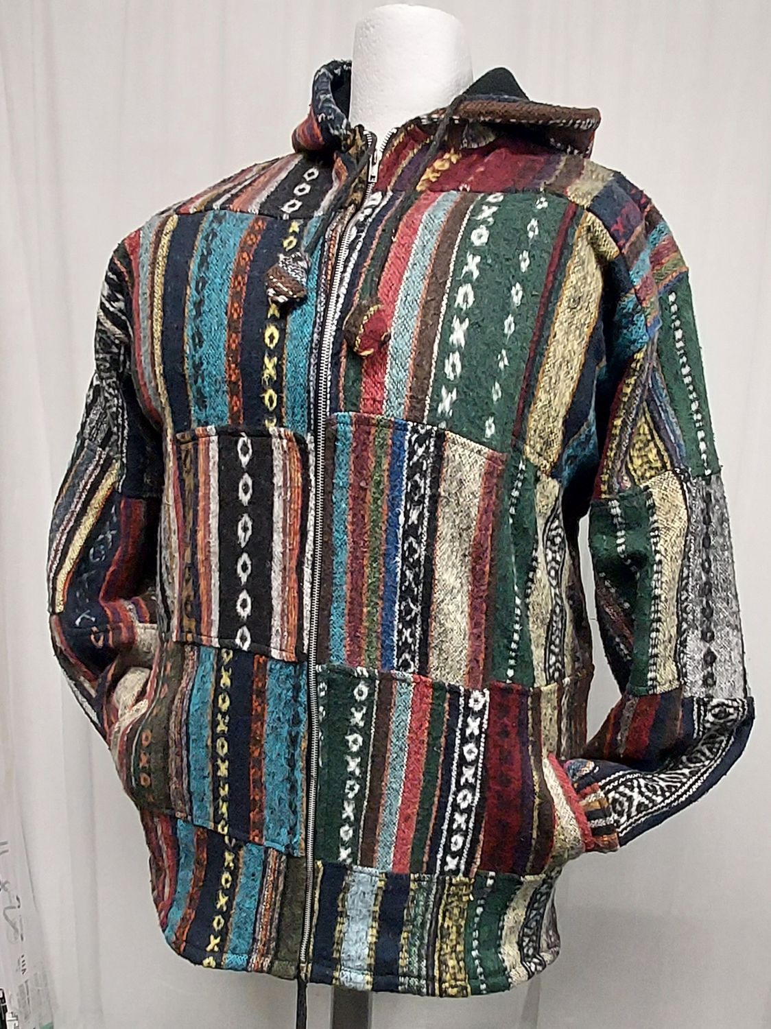 Warm, Fluffy Fleece Lined Patchwork Hooded Jacket - 4xl 60 Warm, Fluffy Fleece Lined Patchwork Hooded Jacket - 4xl 60"