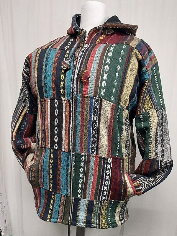 Warm, Fluffy Fleece Lined Patchwork Hooded Jacket - 4xl 60 Warm, Fluffy Fleece Lined Patchwork Hooded Jacket - 4xl 60"