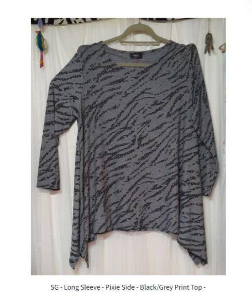 SG - Long Sleeve - Pixie Side - Black/Grey Print Top - SG - Long Sleeve - Pixie Side - Black/Grey Print Top -