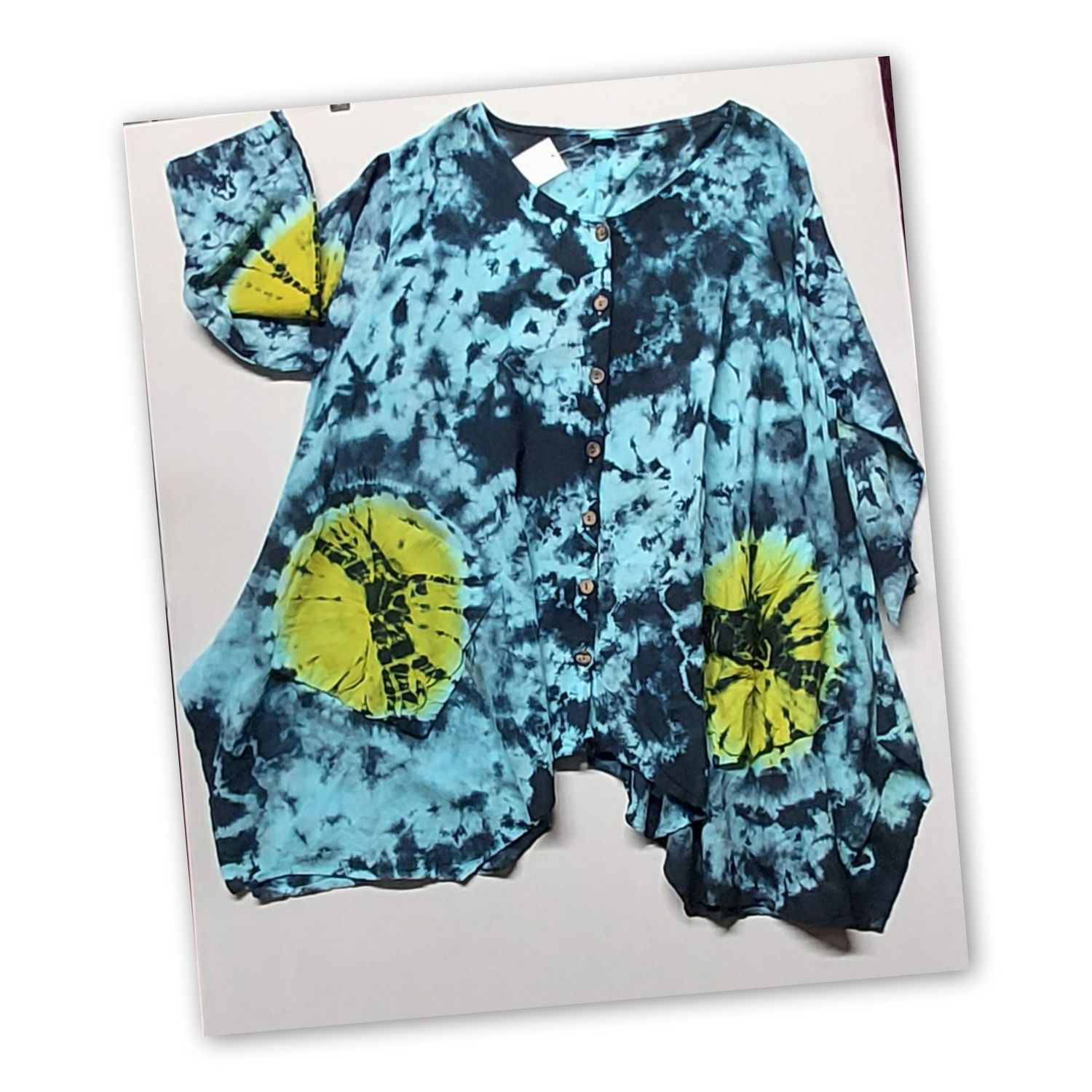 Blue /Yellow Tie Dye Full & Floaty Top with Pockets!! Blue /Yellow Tie Dye Full & Floaty Top with Pockets!!