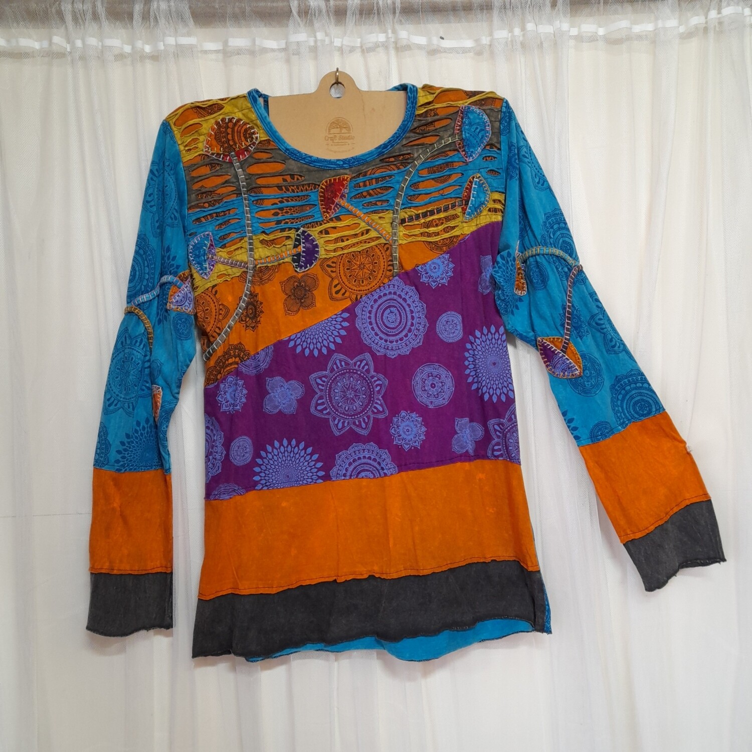 SG - Razor Cut, Long Sleeve, Stretchy Cotton Top, BLUE #1 SG - Razor Cut, Long Sleeve, Stretchy Cotton Top, BLUE #1