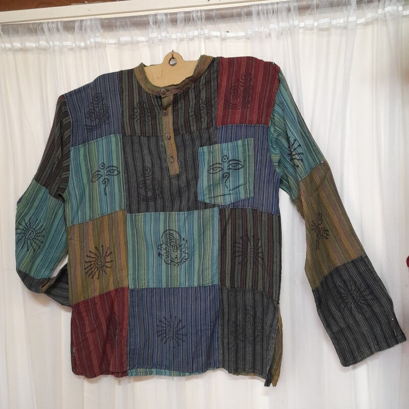 Patchwork Cotton Shirt - XXXL - Black/Blue - 50” Chest Patchwork Cotton Shirt - XXXL - Black/Blue - 50” Chest