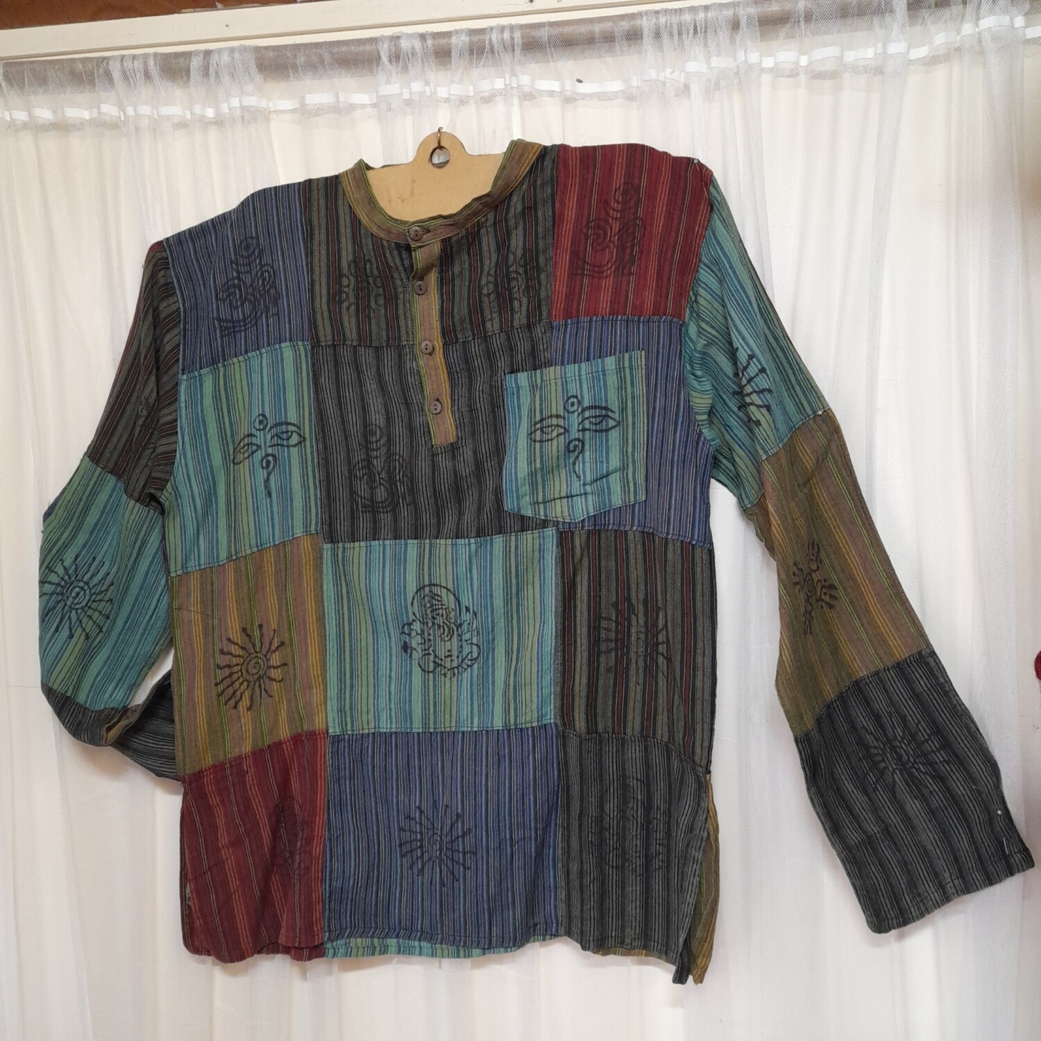 Patchwork Cotton Shirt - XXXL - Black/Blue - 50” Chest Patchwork Cotton Shirt - XXXL - Black/Blue - 50” Chest