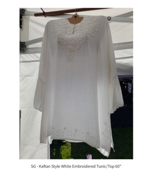 Kaftan Style White Embroidered Tunic/Top 60"