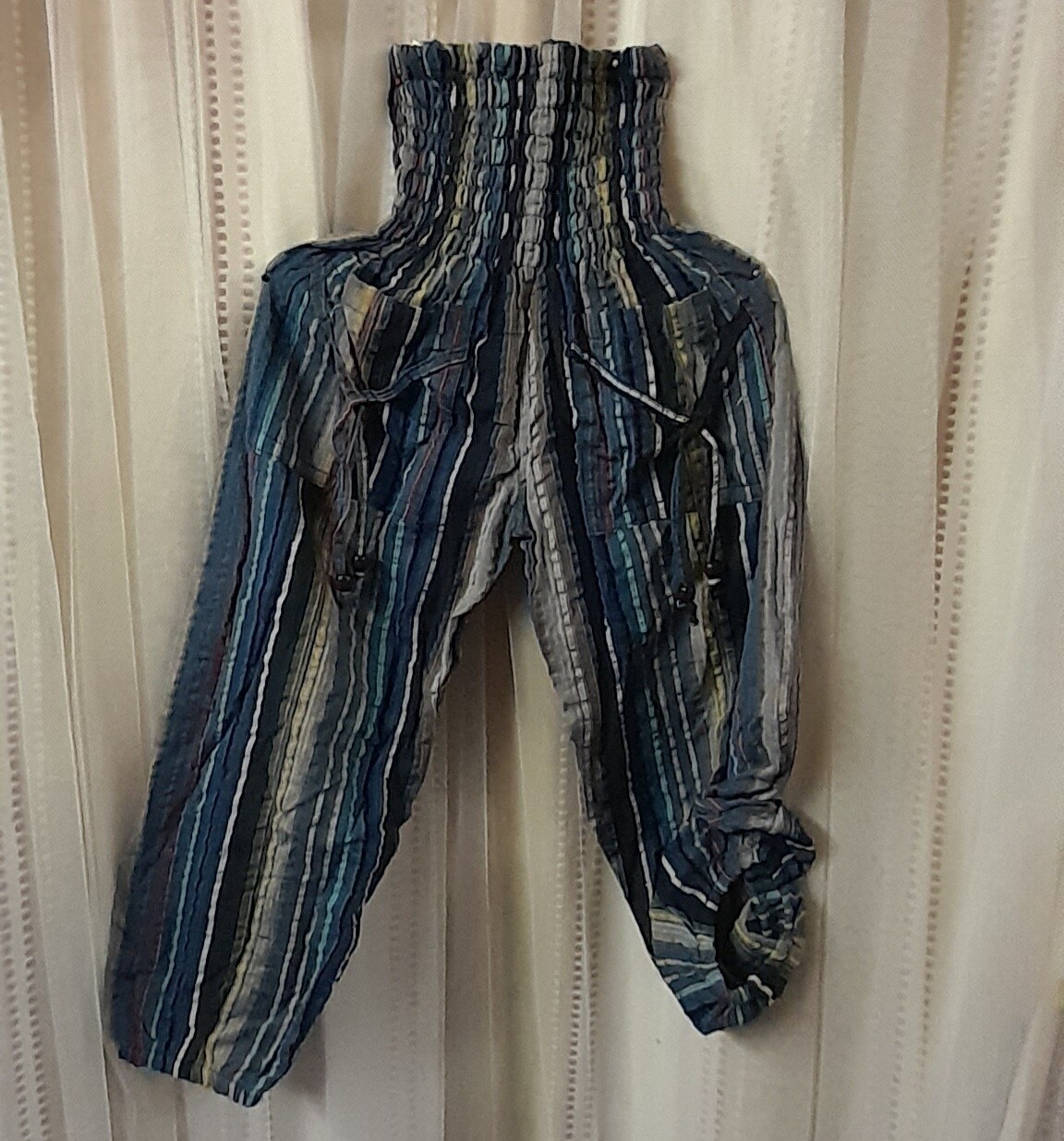 Kids Bead Pocket Seersucker Trousers - BLUE Kids Bead Pocket Seersucker Trousers - BLUE