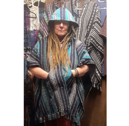 Mexican style poncho with hood - Blue Diamond Stripe Mexican style poncho with hood - Blue Diamond Stripe