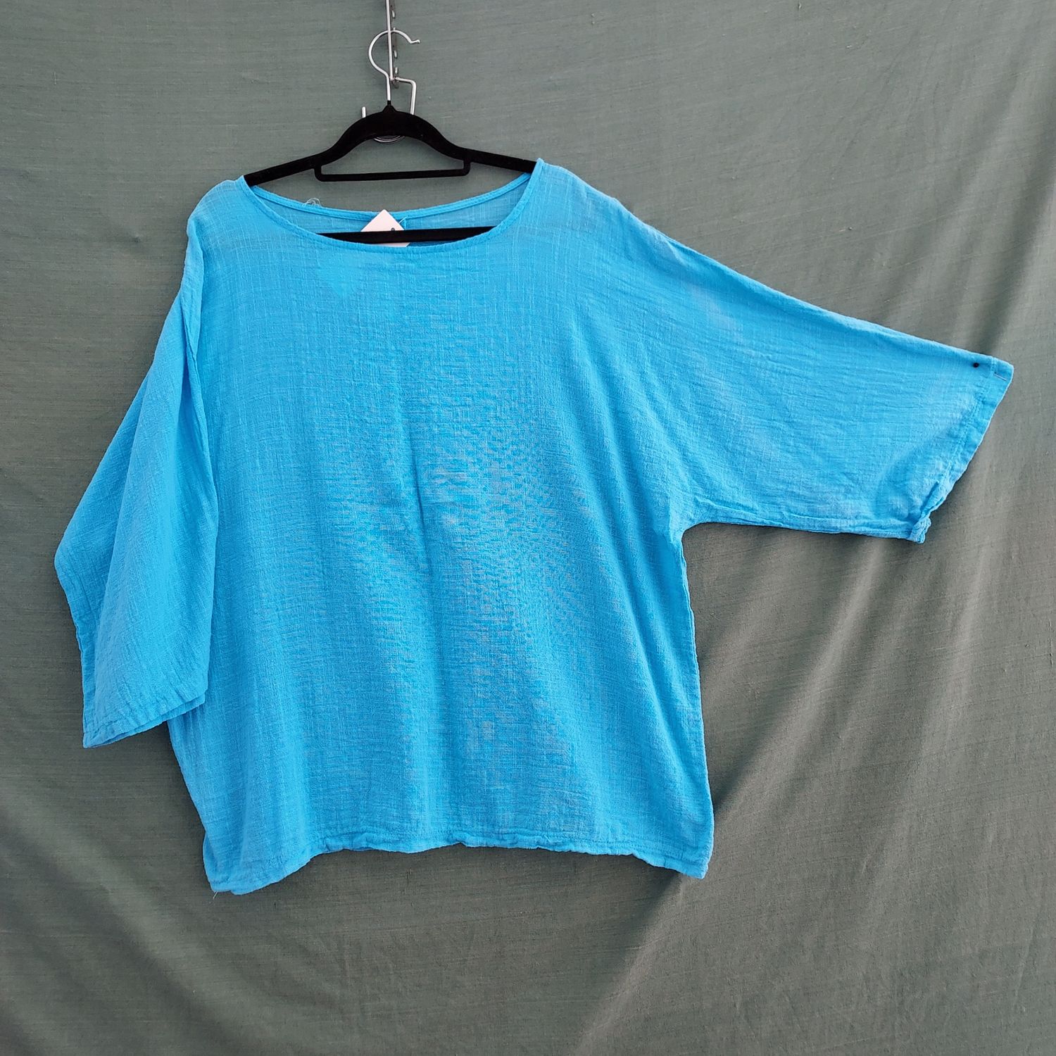Italian Pale Blue Cotton 3/4 Sleeve Blouse 50" Bust