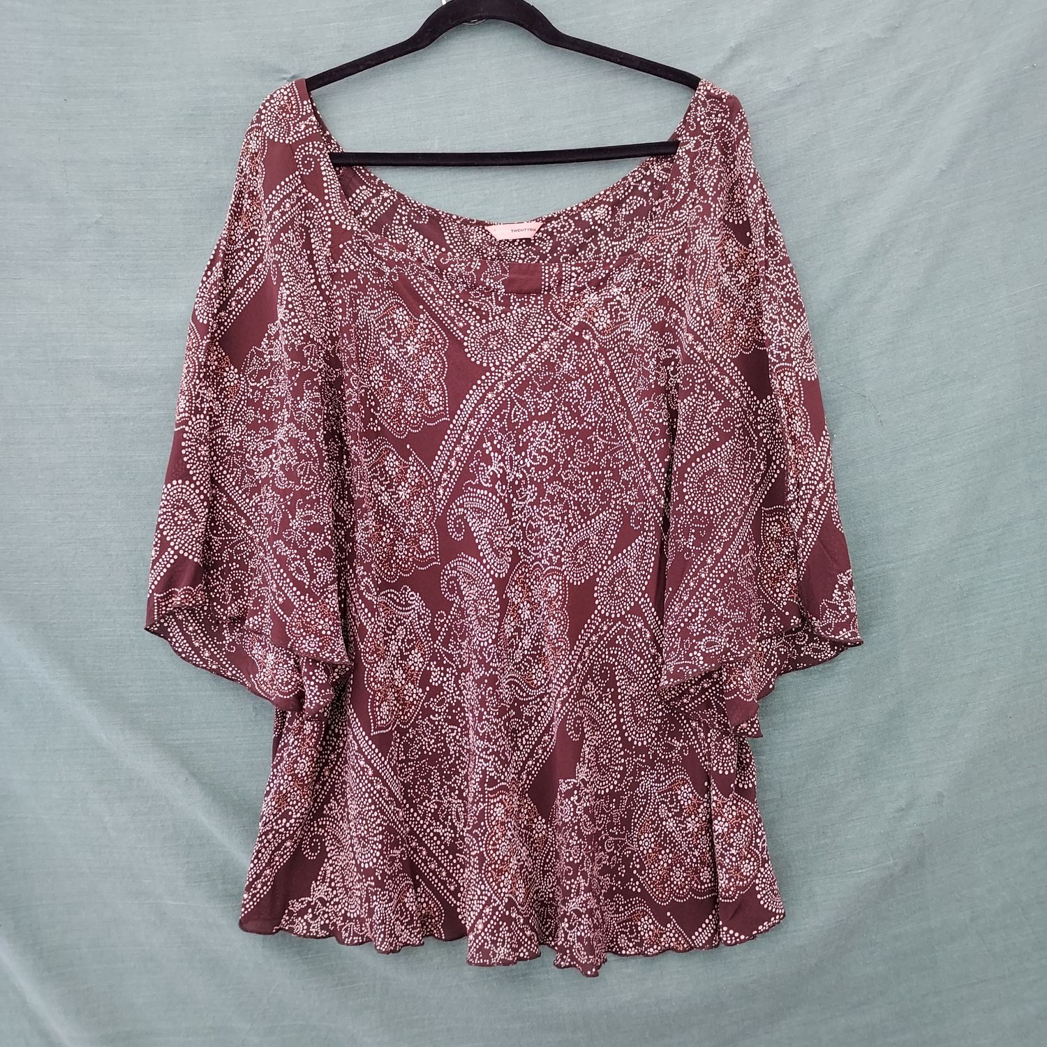 SG - Chocolate Brown Floaty Blouse with pale polkadot pattern print. 60 SG - Chocolate Brown Floaty Blouse with pale polkadot pattern print. 60" bust