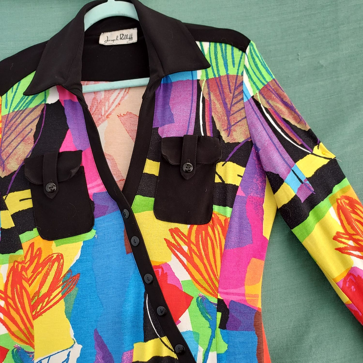 Vintage 70's Collared T Shirt Dress Abstract Print - 38"